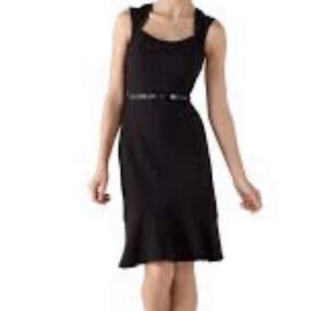 WHBM Seasonless Flounce Dress - BLACK -  6 Petite NWT